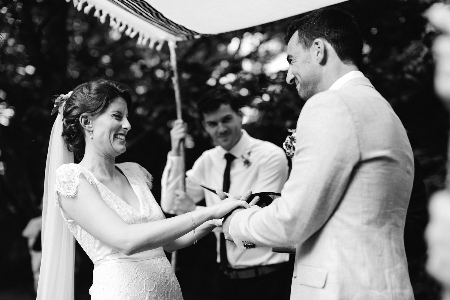 bride laughing jewish wedding ceremony