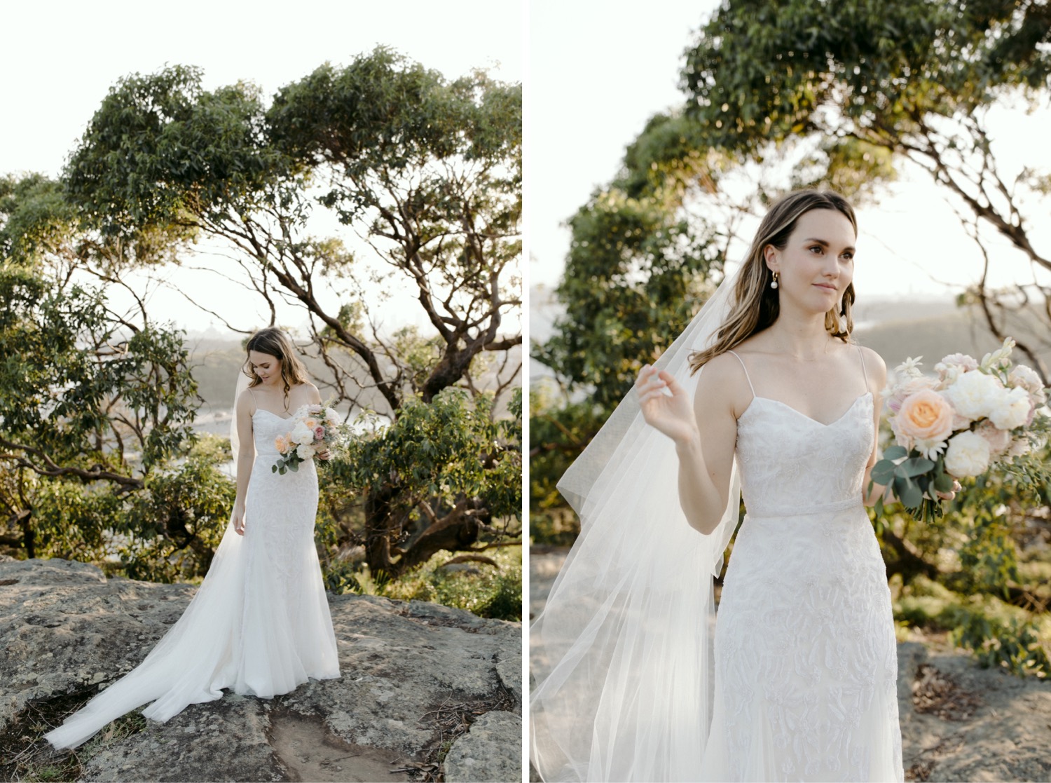 portraits of bride veil blowing in the wind